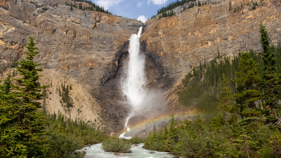 Takakkaw Falls with a rainbow in Yoho National Park