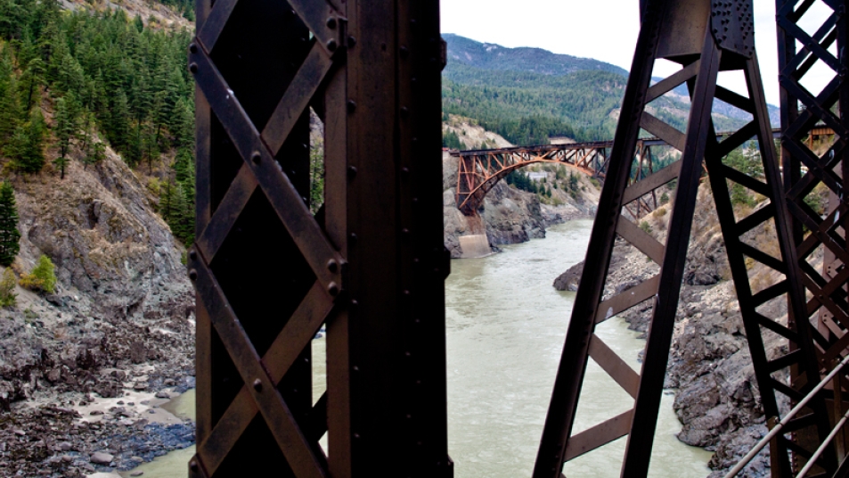 Canadian National Railway and Canadian Pacific Railway bridges near Lytton, British Columbia.
