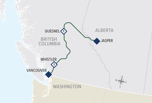Rainforest to Gold Rush North Vancouver to Jasper Rail Only