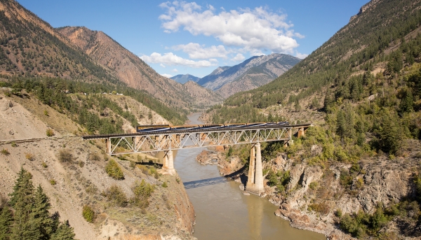 Rocky Mountaineer train at Fraser Bridge
