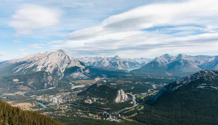View of rugged mountains in Banff, Alberta