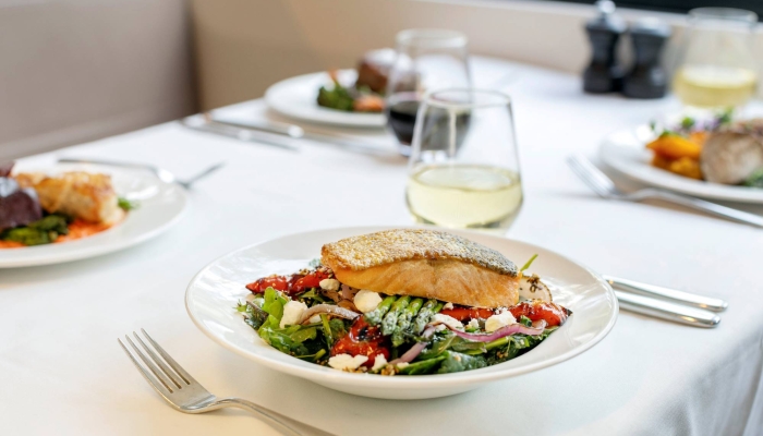 High-end gourmet meal prepared by Rocky Mountaineer