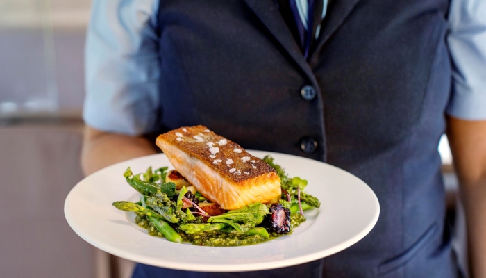 Gourmet lunch being served onboard Rocky Mountaineer