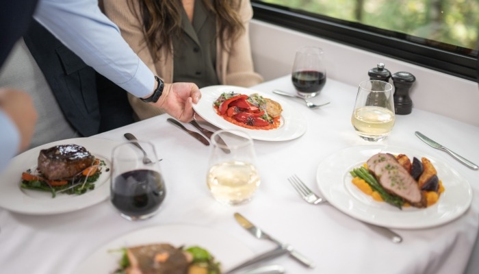 High-end gourmet meal prepared by Rocky Mountaineer