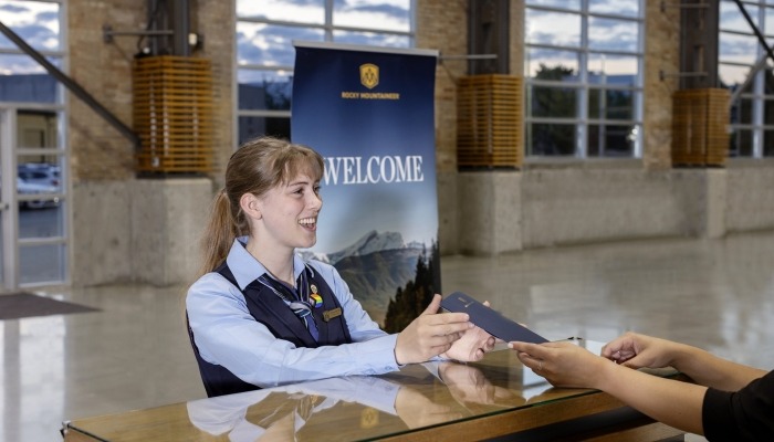Guest checking in at the Rocky Mountaineer train station