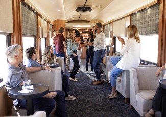 Guests in the SilverLeaf Plus lounge car