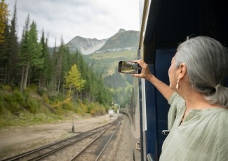 Guest on the Rocky Mountaineer viewing platform