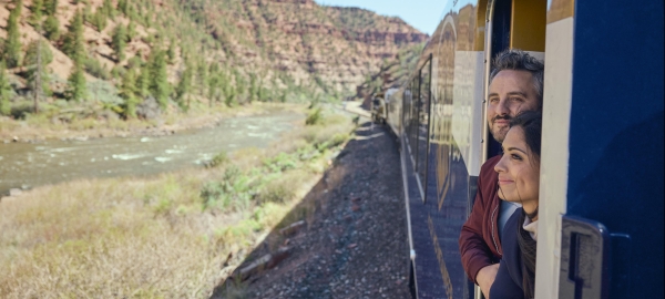 Couple onboard the train.