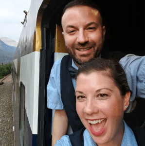 two hosts onboard train