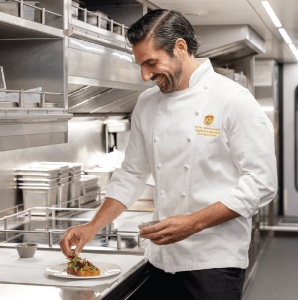 Chef plating food