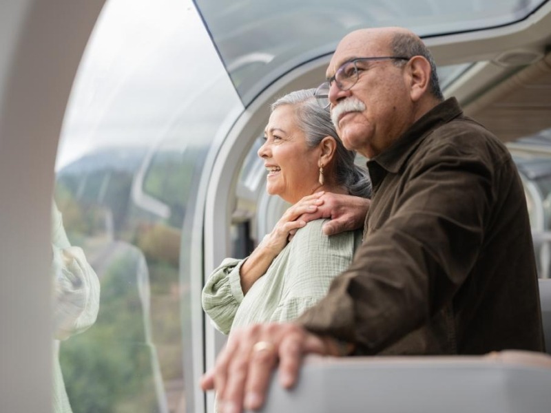 A couple onboard Rocky Mountaineer