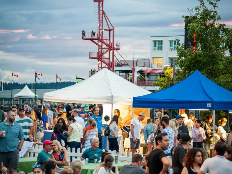 People enjoying street patios at the Lonsdale Quay in North Vancouver