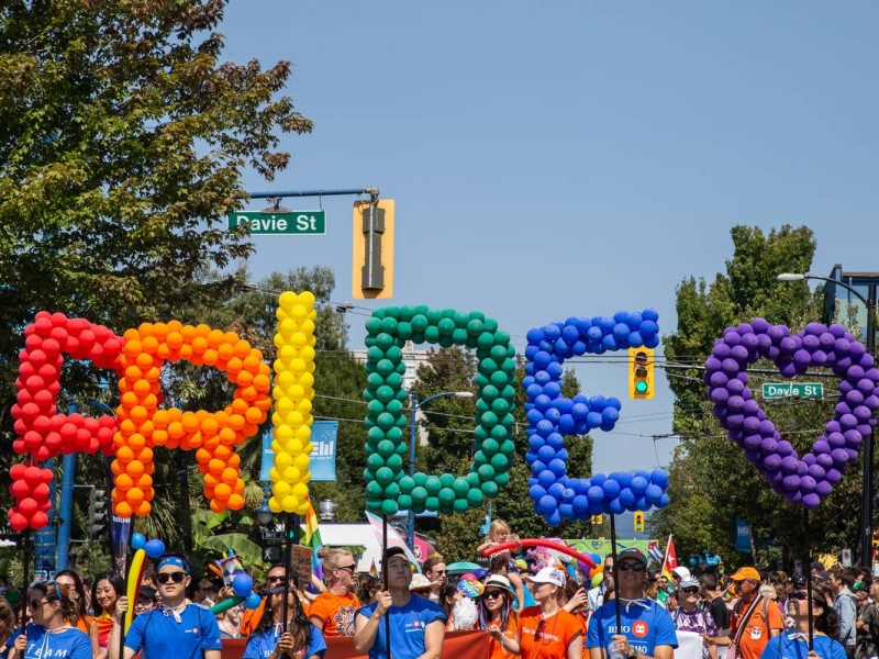 Pride balloons that read 'pride' at the Vancouver Pride Parade