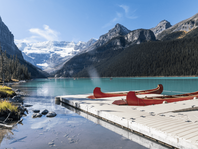 canoes on the dock at lake louise