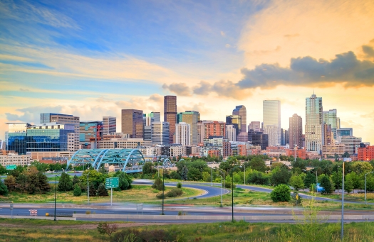 Denver skyline at sunset