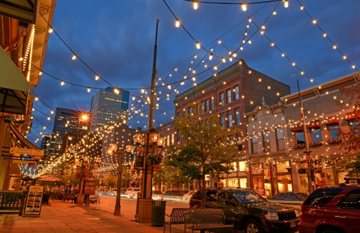 Denver Larimer street at dusk
