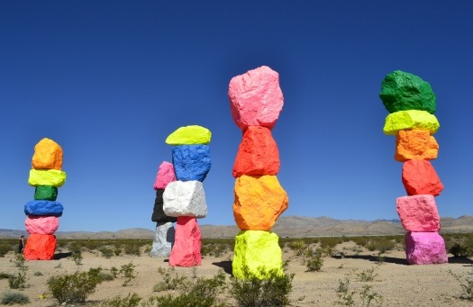 Colorful rock sculptures at Seven Magic Mountains in Las Vegas.